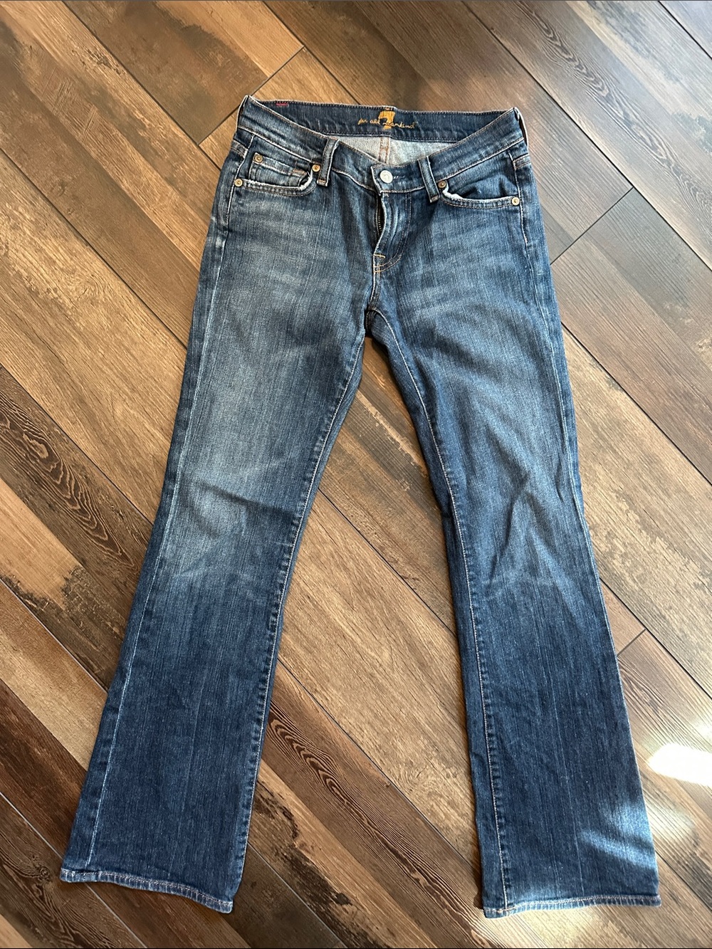 7 For All Mankind Women's Flare Jeans in Medium Wash Blue